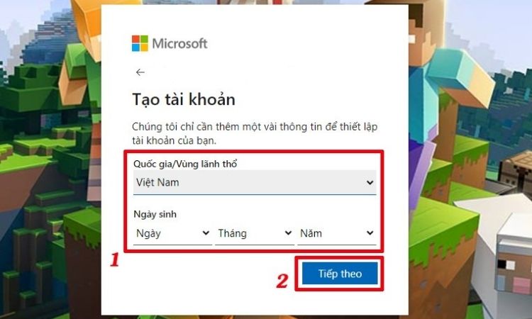 Các bước thực hiện trong cách tạo tài khoản Minecraft