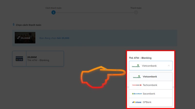 Cách nạp pubg pc qua thẻ ngân hàng bằng cách chọn ngân hàng liên kết