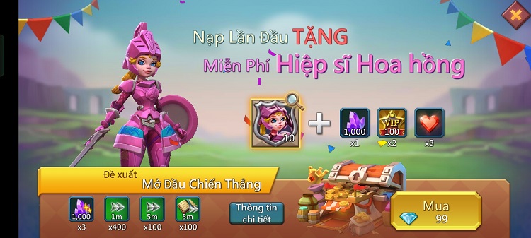 Chọn vào ô Mua 99 kim cương để nạp