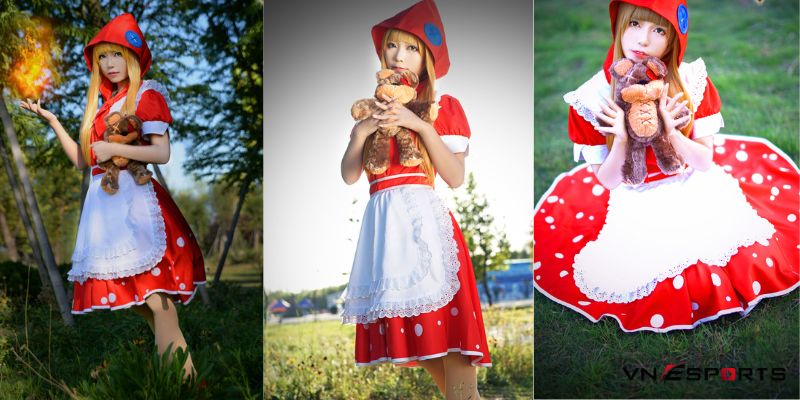 Cosplay Annie quàng khăn đỏ cùng ngọn lửa thần