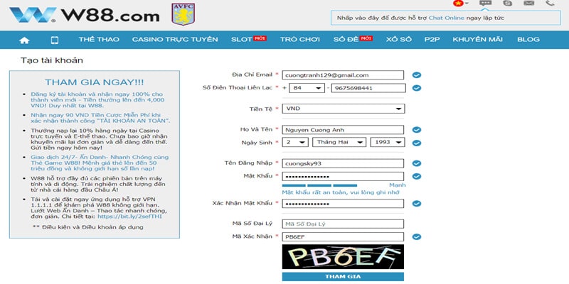 Đăng Ký W88 hoàn toàn miễn phí