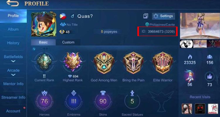 Lấy mã ID tài khoản Mobile Legends 