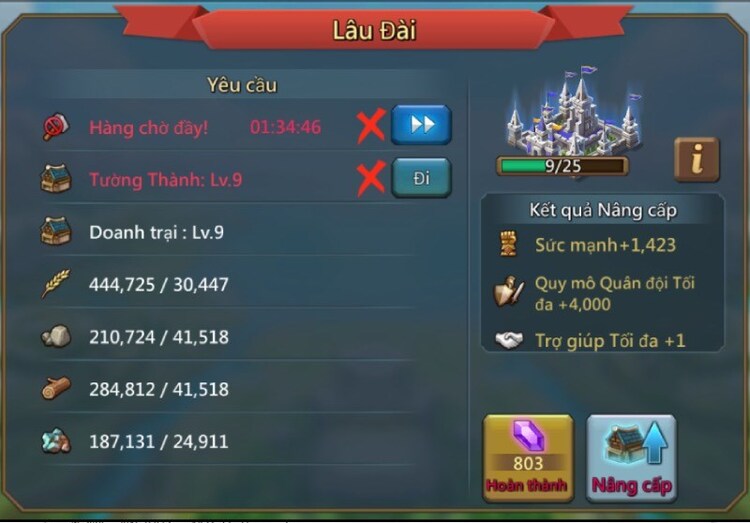 Muốn nâng cấp được nhà tù Lord Mobile cần có nguyên liệu