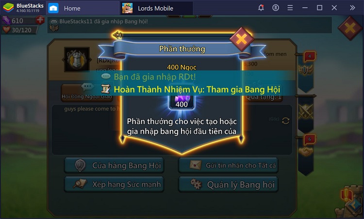 Tăng sức mạnh nhiệm vụ Lords Mobile thông qua bang hội