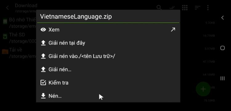 Tiến hành giải nén tệp VietnameseLanguage.zip