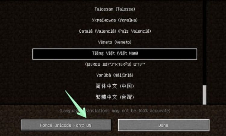 Tìm kiếm Tiếng Việt để thay đổi ngôn ngữ trong Minecraft