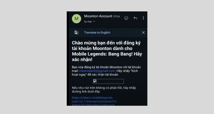 Xác minh gmail để hoàn tất cách tạo tài khoản Mobile Legend