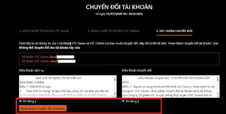 Xác nhận chuyển đổi tài khoản CF