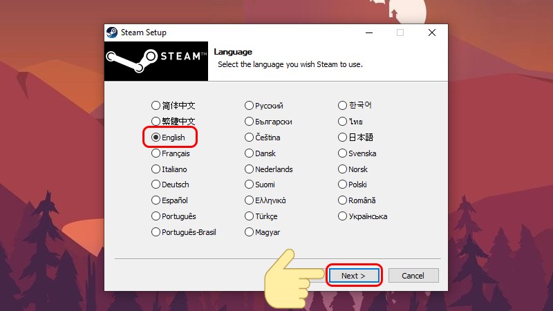 Chọn ngôn ngữ tiếng Anh để cài đặt