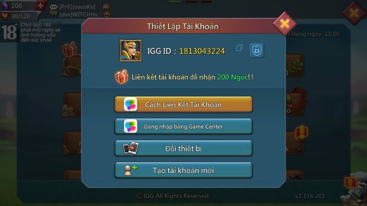 Cấc bước đăng nhập game Lords Mobile bằng tài khoản Game Center