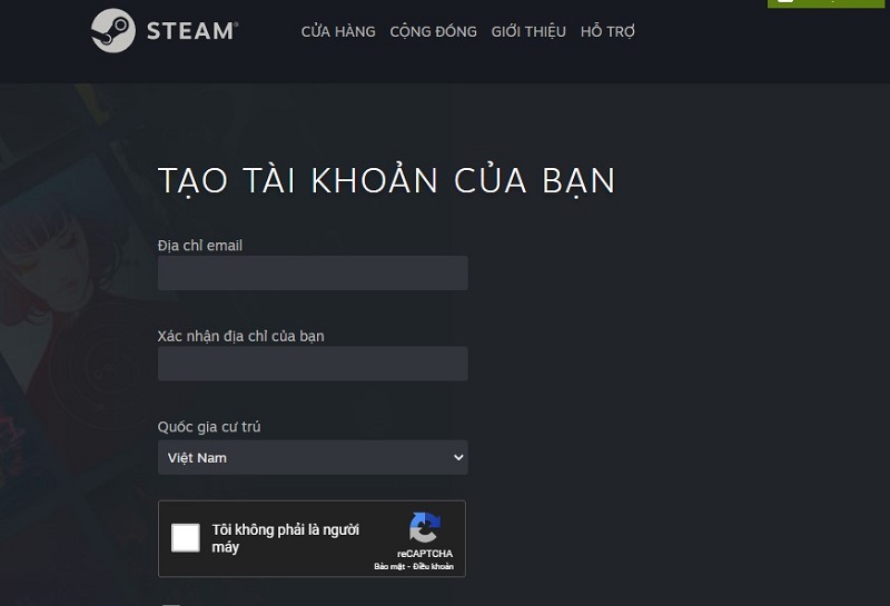 Điền đầy đủ thông tin để tạo tài khoản