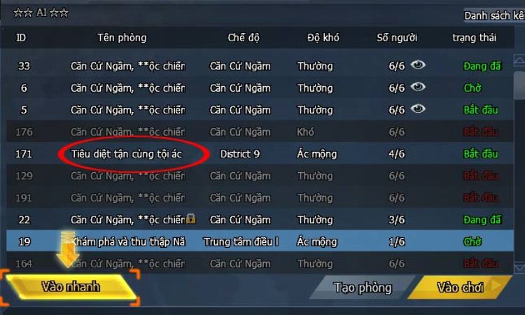 Tham khảo cách tham gia vào phòng chơi Truy Kích